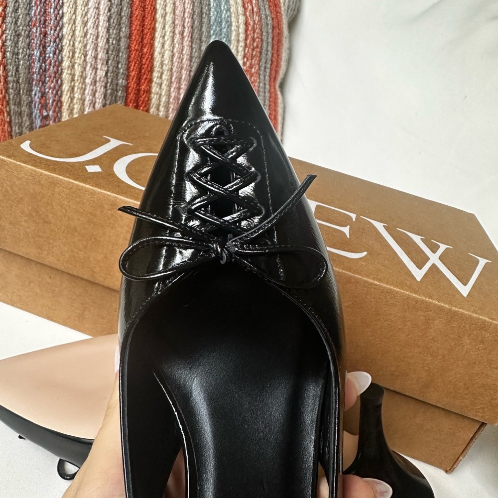 J. Crew Italian Leather Glossy Black Slingback Heels - Picture 4 of 6